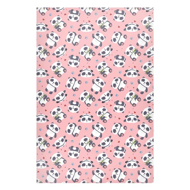 Decoración infantil pared Cute Panda With Paw Prints And Hearts Pastel Pink