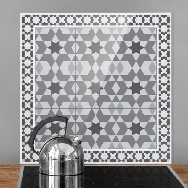 Decoración cocina Geometrical Tiles Kaleidoscope grey With Border
