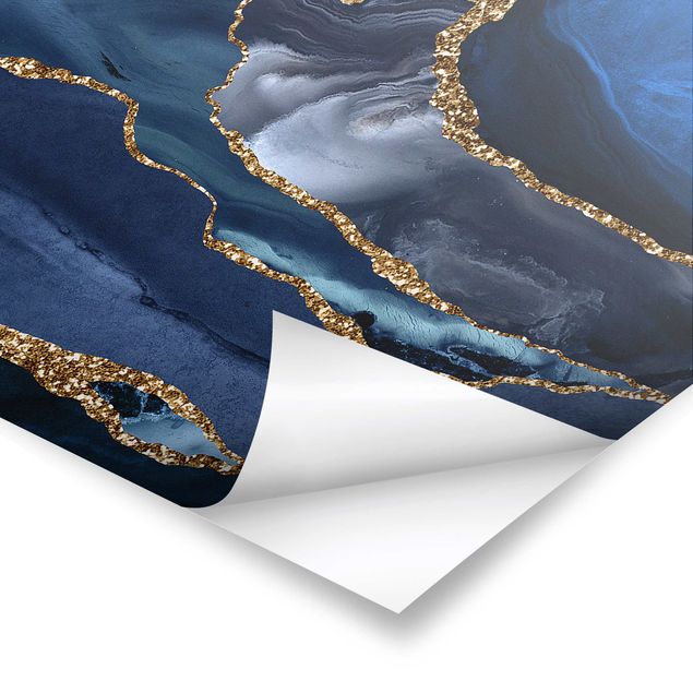 Cuadros decorativos Golden Glitter Waves Blue Backdrop