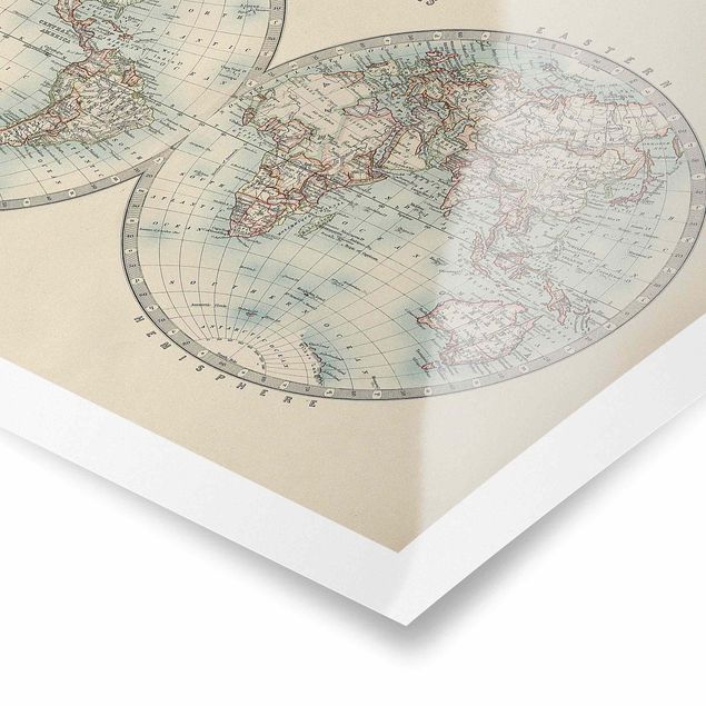 Pósters Vintage World Map The Two Hemispheres