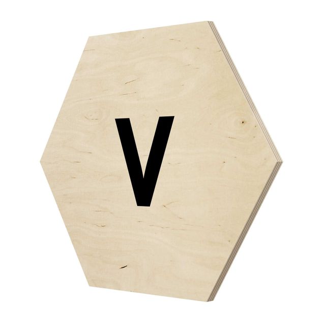 Hexagon Bild Holz - Buchstabe Weiß V