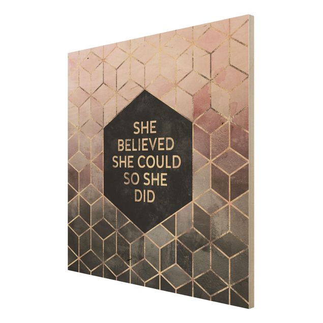 Cuadros de madera con frases She Believed She Could Rosé Gold