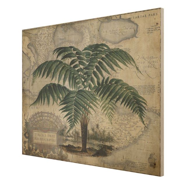 Cuadros de madera paisajes Vintage Collage - Palm And World Map