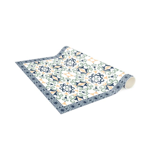 Alfombra azulejos Floral Tiles Yellowish Blue With Border