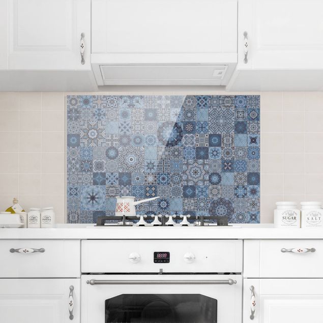 Panel antisalpicaduras cocina patrones Art Deco Tiles Bluish Grey Marble With Golden Shimmer