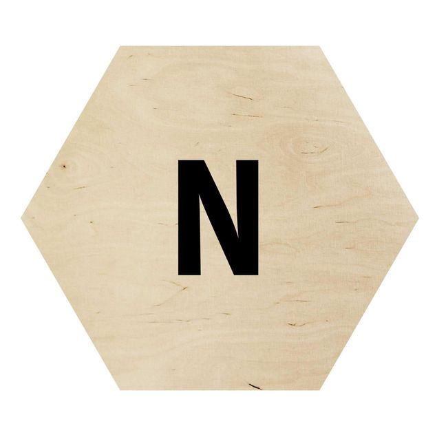 Hexagon Bild Holz - Buchstabe Weiß N