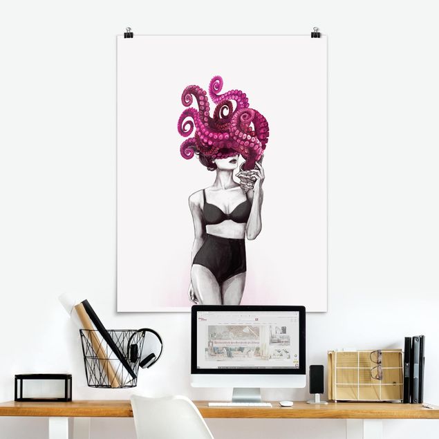 Decoración de cocinas Illustration Woman In Underwear Black And White Octopus