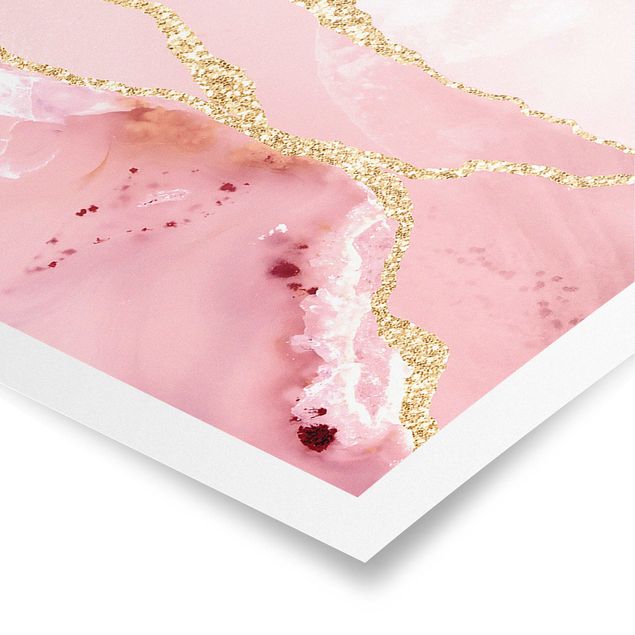 Láminas de cuadros famosos Abstract Mountains Pink With Golden Lines