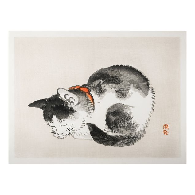 Cuadros de gatos modernos Asian Vintage Drawing Sleeping Cat