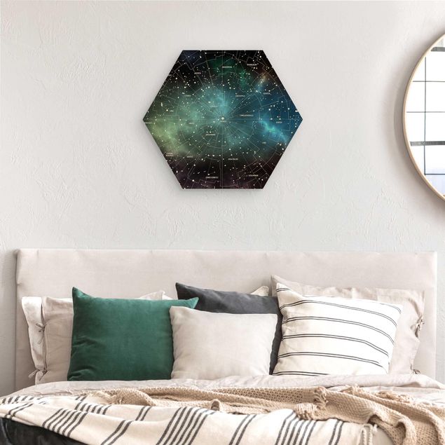 cuadros en madera con frases Stellar Constellation Map Galactic Nebula