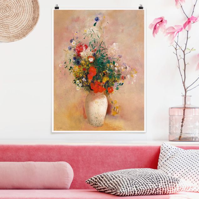 Decoración en la cocina Odilon Redon - Vase With Flowers (Rose-Colored Background)