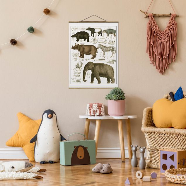 Cuadros de elefantes Vintage Board Elephant, Zebra And Rhino