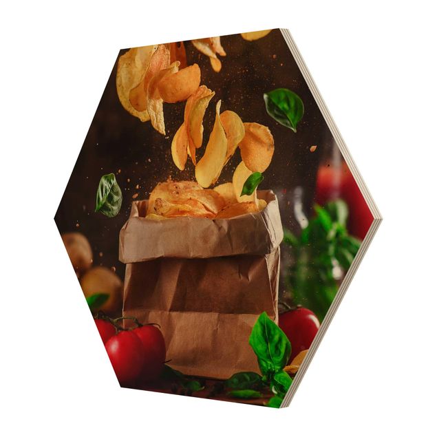 Hexagon Bild Holz - Tomate-Basilikum-Snack