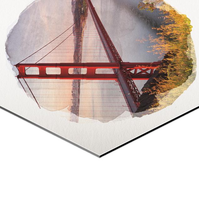 cuadros hexagonales WaterColours - Golden Gate Bridge In San Francisco
