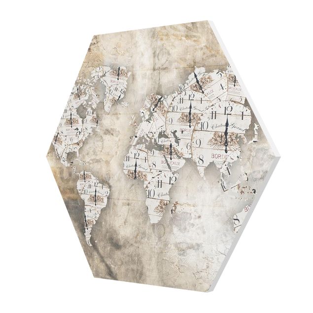 Cuadros hexagonales Shabby Clocks World Map