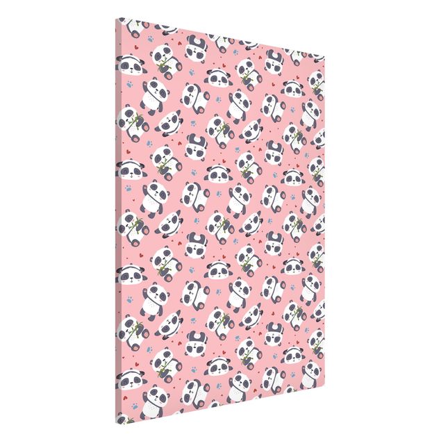 Cuadros osos Cute Panda With Paw Prints And Hearts Pastel Pink