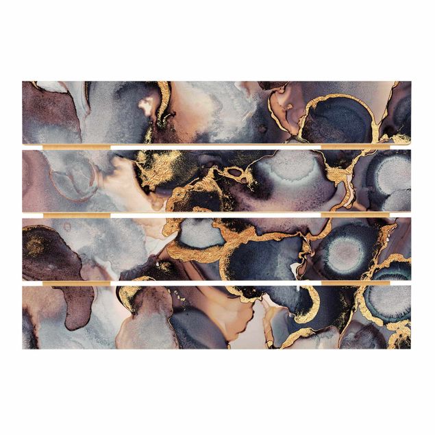 Cuadros de madera Marble Watercolour With Gold