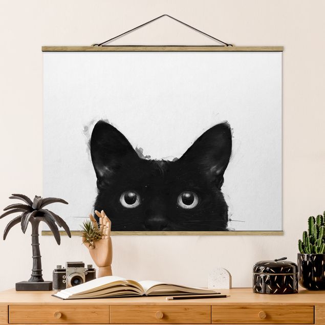 Decoración cocina Illustration Black Cat On White Painting