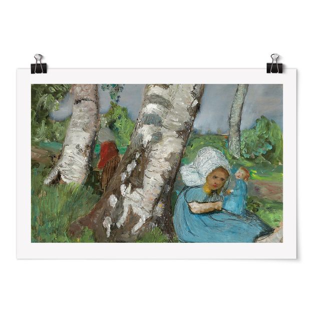Estilos artísticos Paula Modersohn-Becker - Child with Doll Sitting on a Birch Trunk