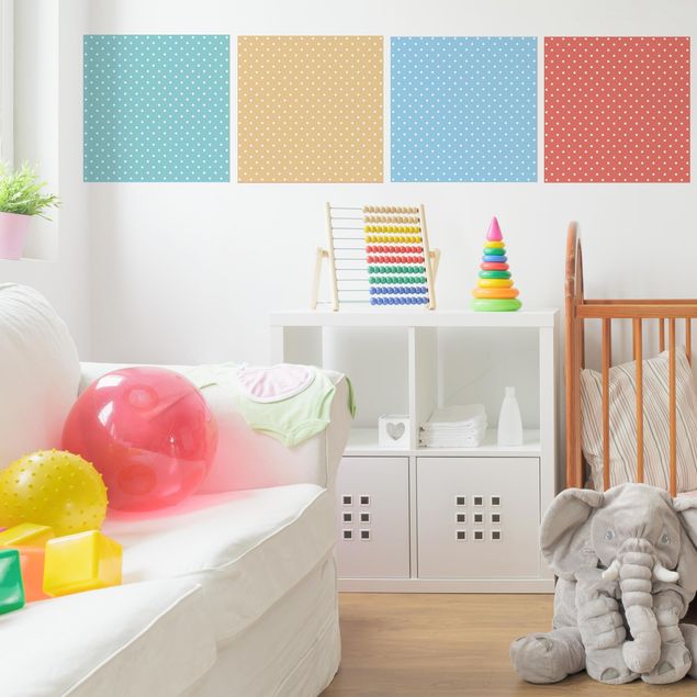 Papel adhesivo para muebles patrones 4 Pastel Colours With White Dots - Turquoise Blue Yellow Red