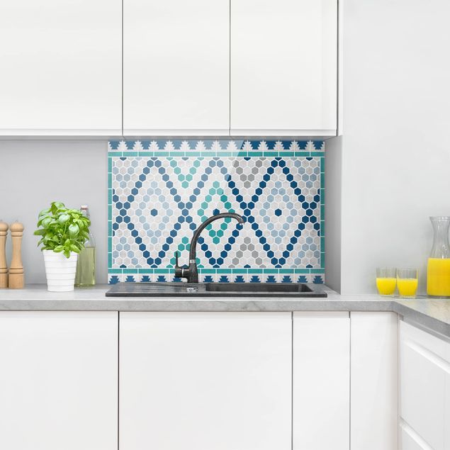 Panel antisalpicaduras cocina patrones Moroccan tile pattern turquoise blue