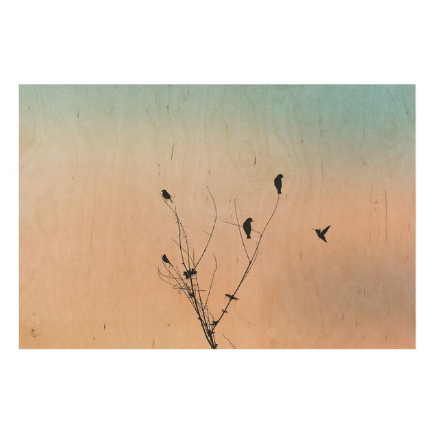Cuadros de madera paisajes Birds In Front Of Rose Sun II