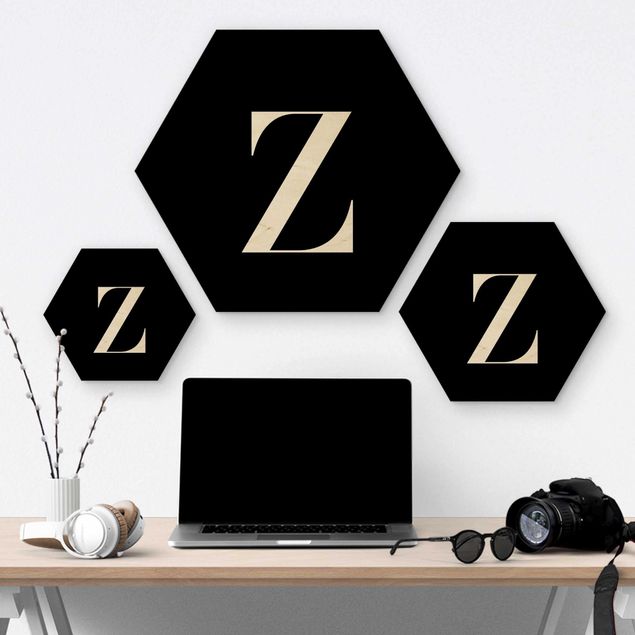 Hexagon Bild Holz - Buchstabe Serif Schwarz Z