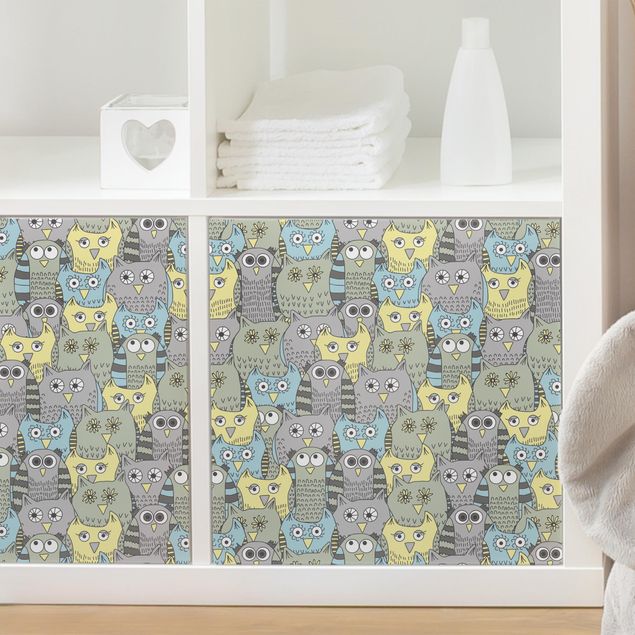 Decoración infantil pared Pattern With Funny Owls Blue