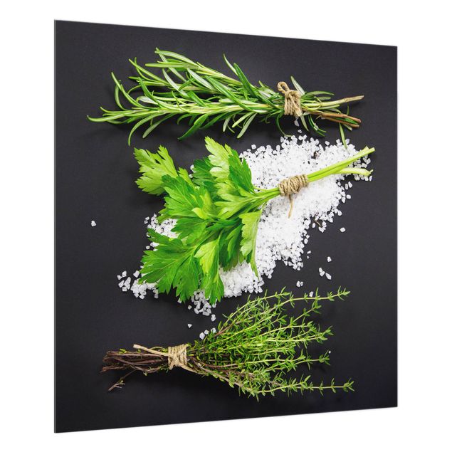 Salpicadero cocina cristal Herbs On Salt Black Backdrop