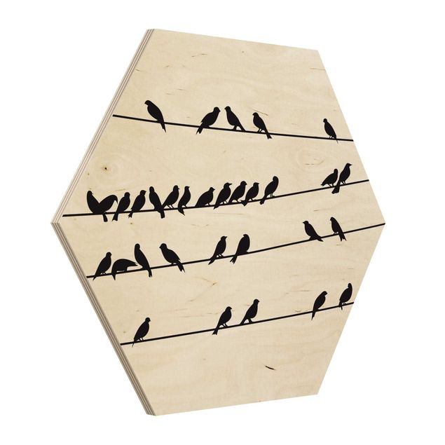 Hexagon Bild Holz - Vogelschar