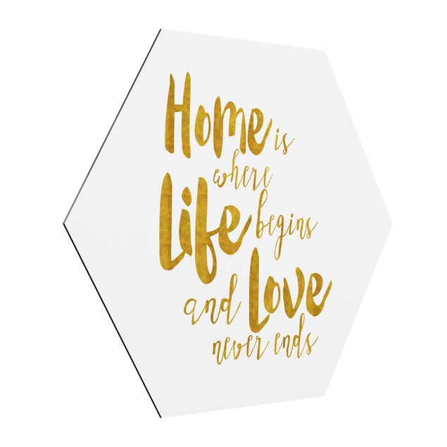 Cuadros con frases Home Is Where Life Begins Gold