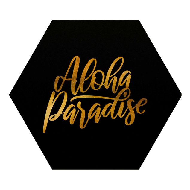 Hexagon Bild Holz - Gold - Aloha Paradise auf Schwarz