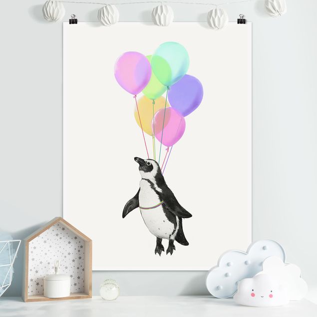 Póster cuadros famosos Illustration Penguin Pastel Balloons