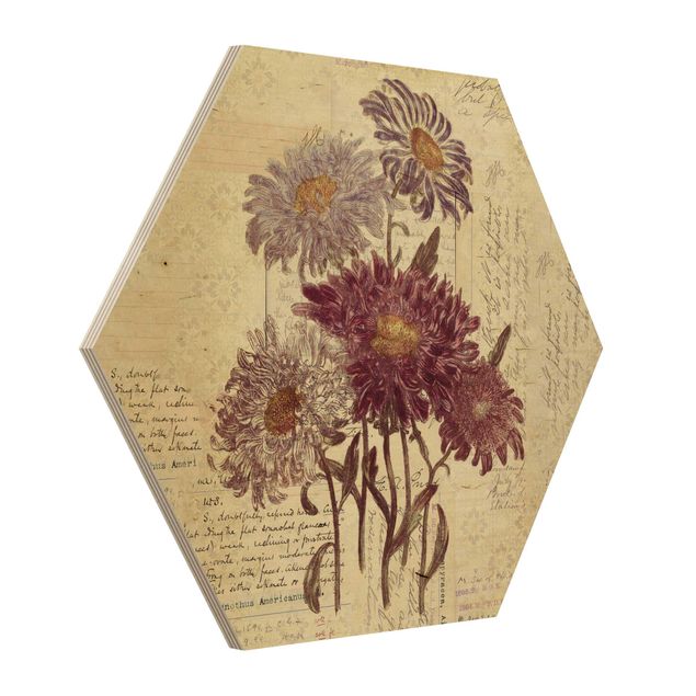 cuadro vintage madera Vintage Flowers With Handwriting