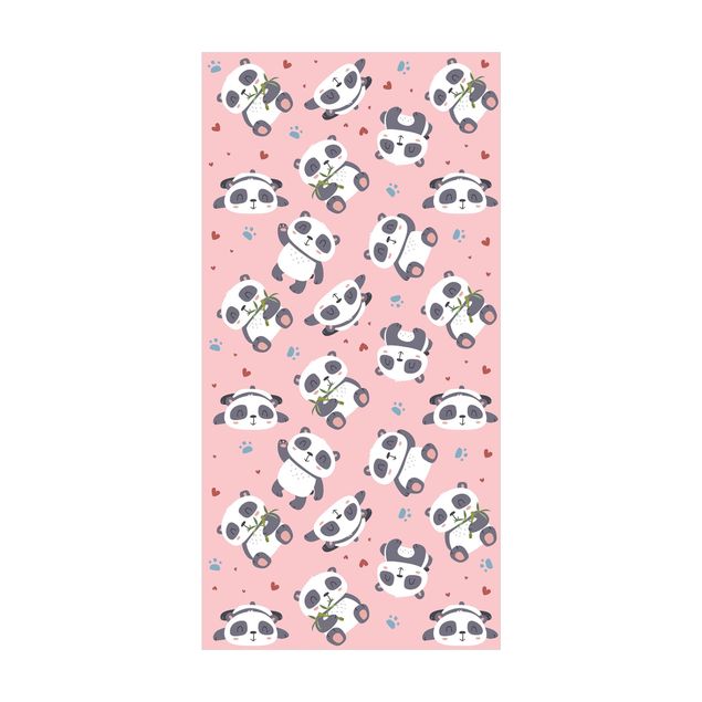 Alfombras modernas Cute Panda With Paw Prints And Hearts Pastel Pink