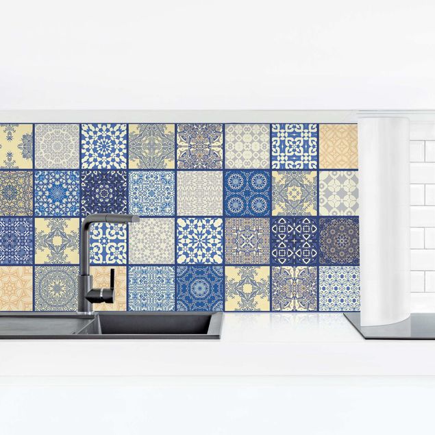 Salpicadero cocina adhesivo efecto teja Sunny Mediterranian Tiles With Blue Joints