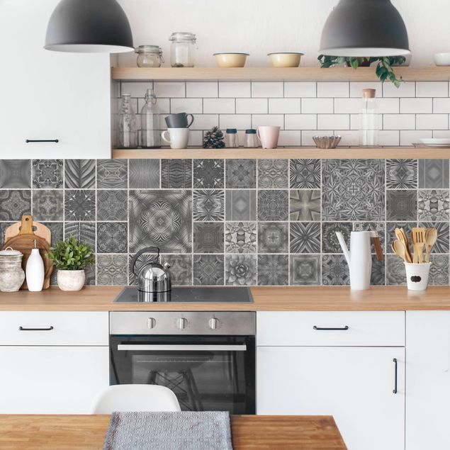 Cuadros Haase Grey Jungle Tiles With Silver Shimmer