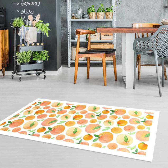 Decoración de cocinas Watercolour Oranges With Leaves In White Frame