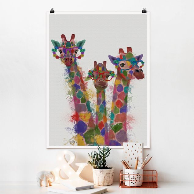 Decoración habitación infantil Rainbow Splash Giraffe Trio