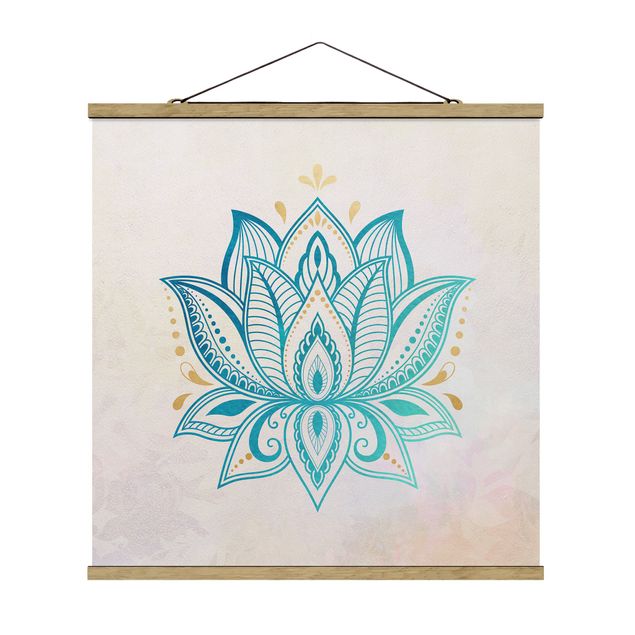 Cuadros zen para baños Lotus Illustration Mandala Gold Blue
