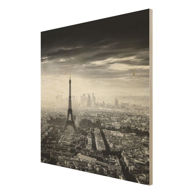 cuadros de madera decorativos The Eiffel Tower From Above Black And White