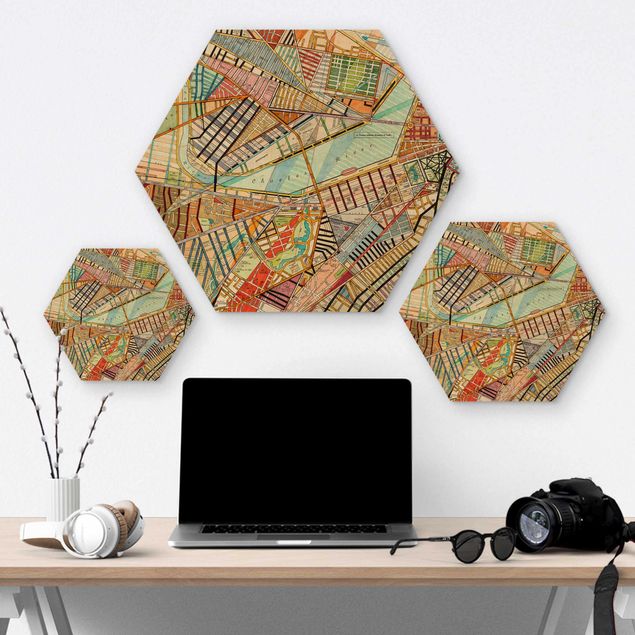 Hexagon Bild Holz - Moderne Karte von Boston