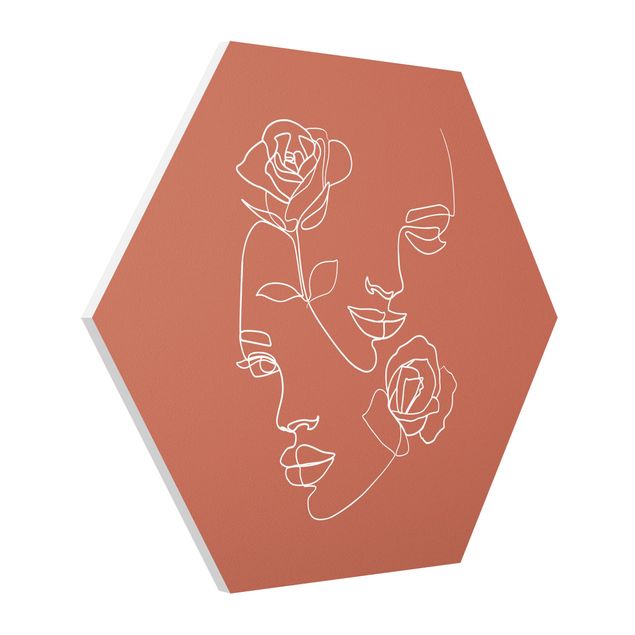 Cuadros de flores modernos Line Art Faces Women Roses Copper