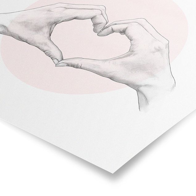 Cuadros tonos naranjas Illustration Heart Hands Circle Pink White