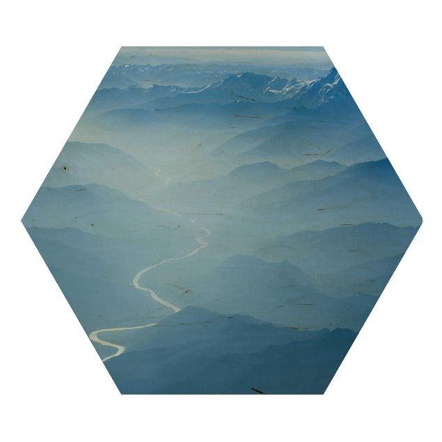 Hexagon Bild Holz - Blick über den Himalaya