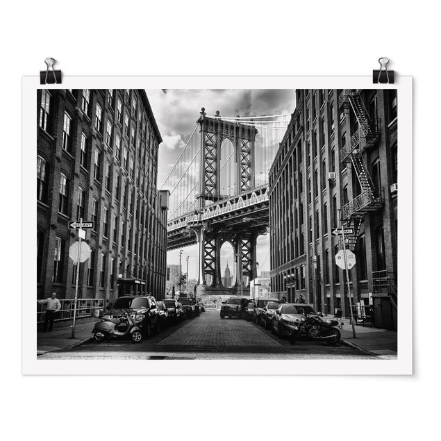 Pósters en blanco y negro Manhattan Bridge In America