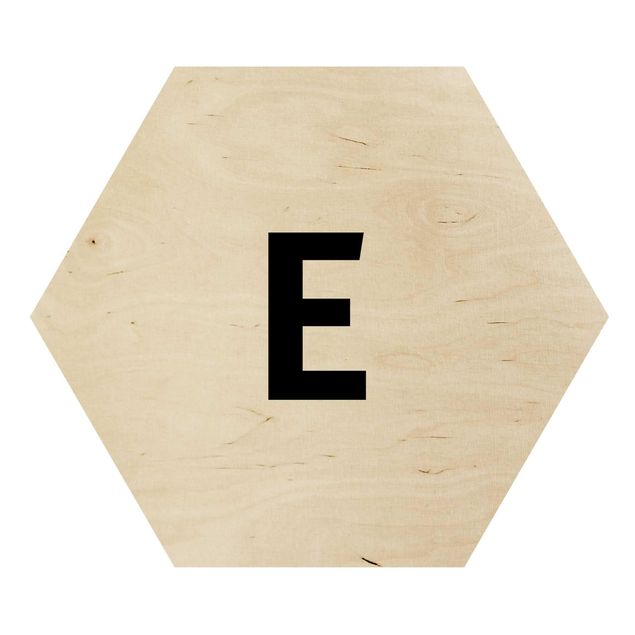 Hexagon Bild Holz - Buchstabe Weiß E