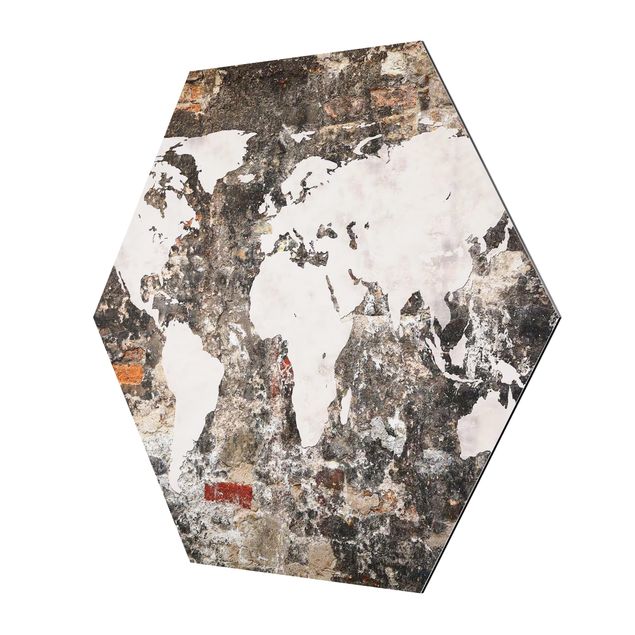 cuadros hexagonales Old Wall World Map