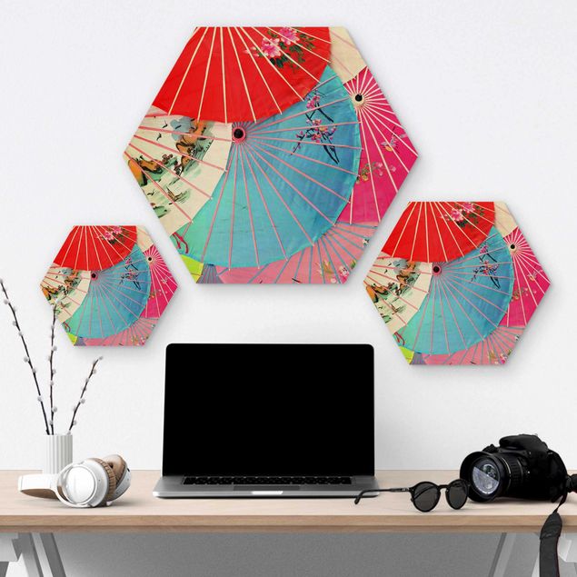 Hexagon Bild Holz - Chinese Parasols