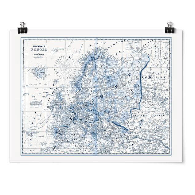 Cuadros mapamundi Map In Blue Tones - Europe